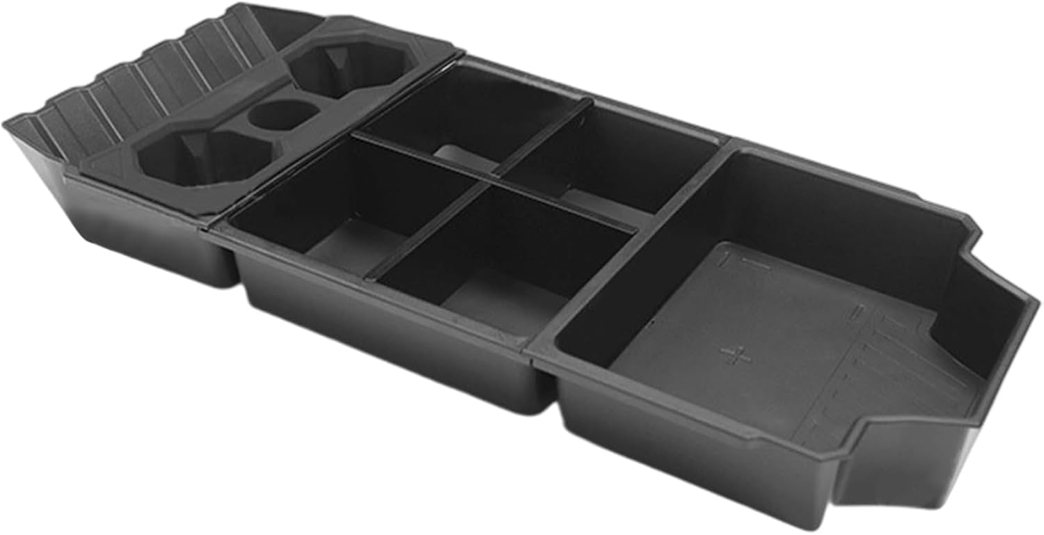 3-in-1 Floor Lower Center Console Organizer with Cup Holder for Tesla Cybertruck, Floor Console Storage Tray with Anti-Slip Silicone Pads, Interior Accessories for Space Expansion