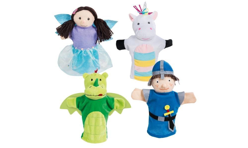 roba Conjunto de 4 Marionetas de Tela y Fieltro para Teatro de Guiñol - Unicornio Princesa Dragón Caballero