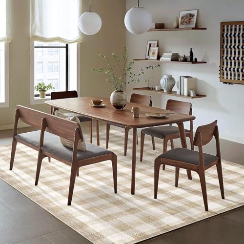 Image of Checkered Area Rug, 5x7, Beige | Washable, Non Slip, Modern Neutral, For Living Room Bedroom Office Patio Dining Room