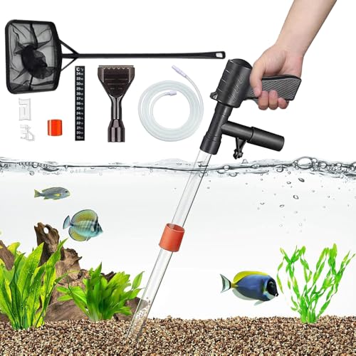 Dhqkqg Sifone Acquario, 5 in 1 Aspiratore Acquario, Pulizia Acquario Ghiaia, Design a Controllo Pneumatico, per Cambia l'Acqua, Succhia Sporco, per Pulizia Fondo Acquario
