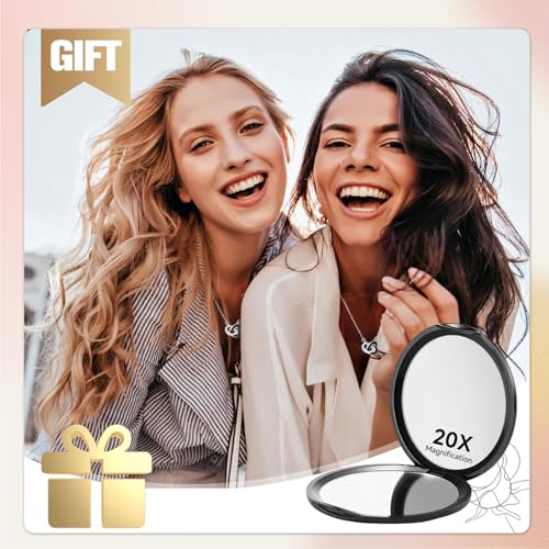 Zernblend Kompakter Taschenspiegel mit 1X/20X Vergrößerung, Ideal für unterwegs, Vergrößerungsspiegel 20fach, Reisespiegel, Kosmetikspiegel