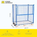 HHL Euro-Gitterbox mit klappe | Gitteraufsatzrahmen H1200 x B1200 x L800mm für aufbewahrung| Faltbarer Gitterrahmen für Euro-palette | Gitterbehälter aus Stahl | Gitterboxen für Holz, Lager | Blau
