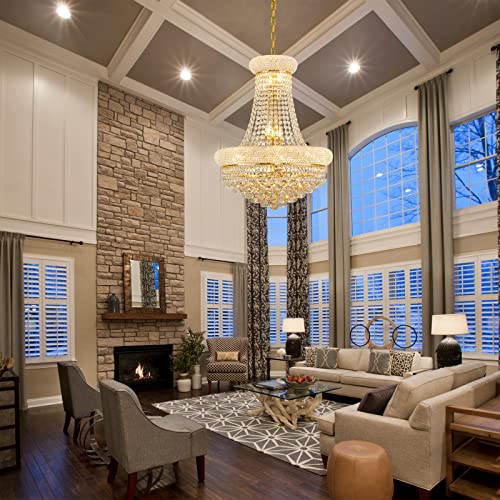 Homeooze 12 - Light Unique Empire Crystal Chandelier For Foyer Entryway Living Room Dining Room Bedroom Hallway Gold Finish #TOP3