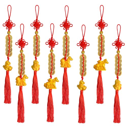 Lot de 8 pendentifs porte-bonheur en forme d'année chinoise du cheval - Doré - Feng Shui - Décoration du Nouvel An 2026 - Décoration de fête du printemps...
