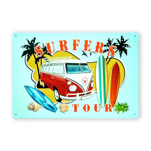 Image of Eazywagon Decorative Retro Metal Signs Wall Plate - 12x8 Inch (Volkswagan Surfer's Tour) | Weatherproof Vintage Metal Sign Plate for Cafe, Home, Bar, Garage | Decorative Wall Hanging Sign Board