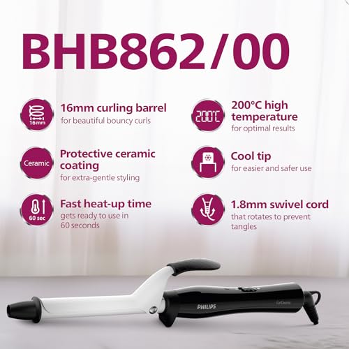 Philips Hair Curler with 16MM Barrel | Ceramic Coated Barrel for Long-Lasting Bouncy Looking Curls | Fast Heat Up | BHB862/00 - Image 3