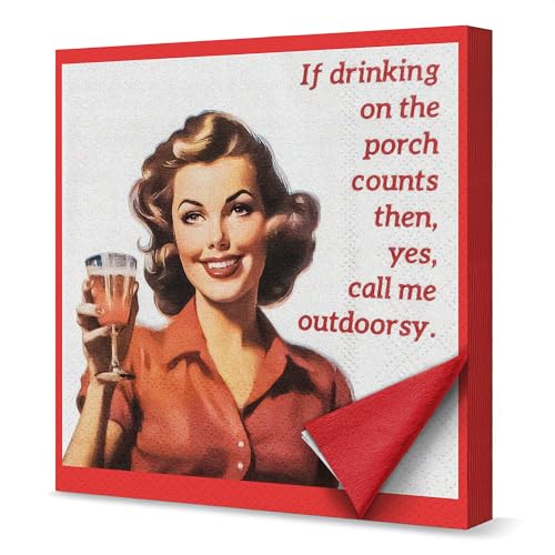 20 Pcs Funny Cocktail Napkins 3-Ply 5 Folded (Vintage Red)