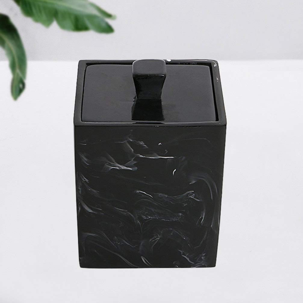 Caja De Hisopos De Algodón De Mármol con Tapa para Hisopos De Algodón De Maquillaje, Tarro De Bastoncillos De Algodón De Maquillaje-Black