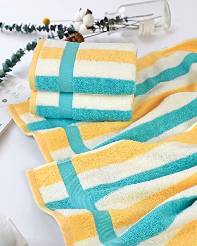 Jacquotha Bathroom Towels With Colorful Stripe Pattern - 4 Pack Hand Towels (Teal & Light Yellow), 410 Gsm Soft & Absorbent Towels For Men Women Kids, 29” X 13” #TOP2