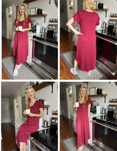 Image of Ekouaer Long Nightgowns for Women with Pockets Short Sleeves Moo Moos for Women Casual Maxi Dress House Dresses S-XXXL
