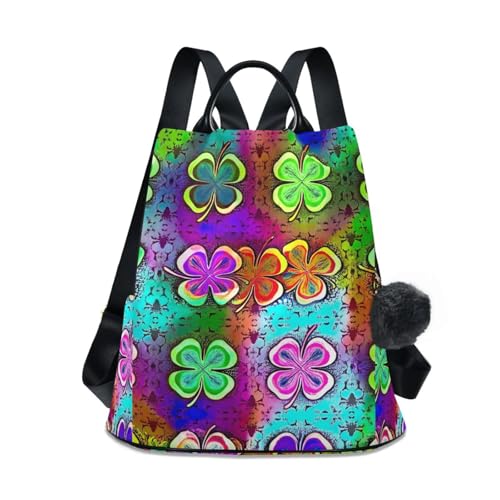 Sac à dos pour femme antivol et imperméable au motif de feuilles et trèfle