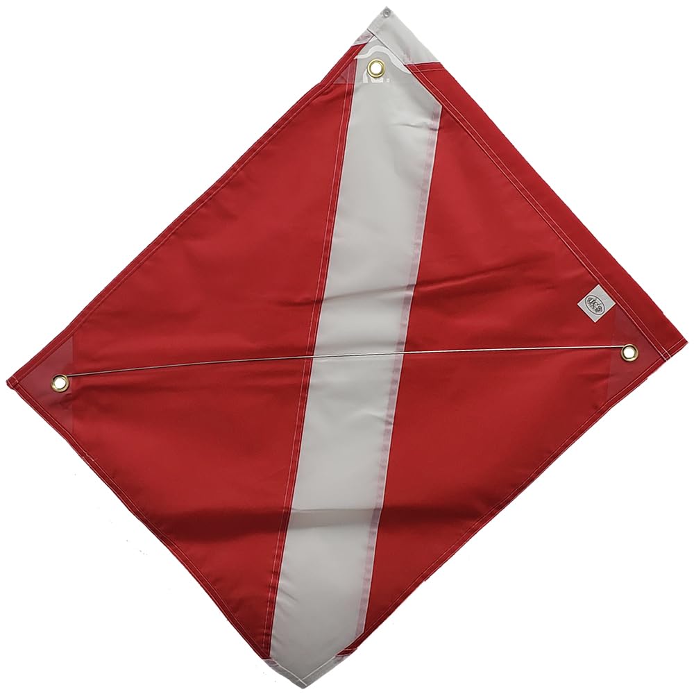 JCS 20x24 Nylon Scuba Dive Flag with Steel Wire Stiffener - Durable Dive Safety Flag with Brass Grommets for Boat or Float Mounting