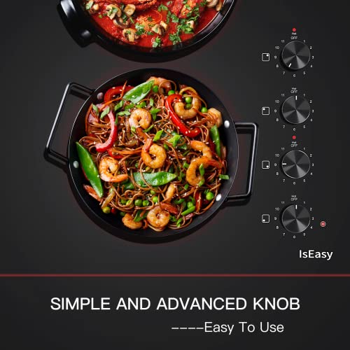 Electric Cooktop 30 inch Ceramic Stove 4 Burners Built-in Electric Stove Top 11 Power Levels/Control by Knob/220-240V 6700W Stove Top Burners Satin Glass Cooktop