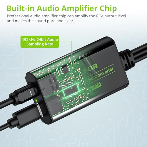 Image of LiNKFOR 192kHz SPDIF Optical to RCA&3.5mm DAC Converter | Includes optical cable, outputs stereo audio, perfectly compatible with HDTV, Blu-ray, DVD and amplifiers