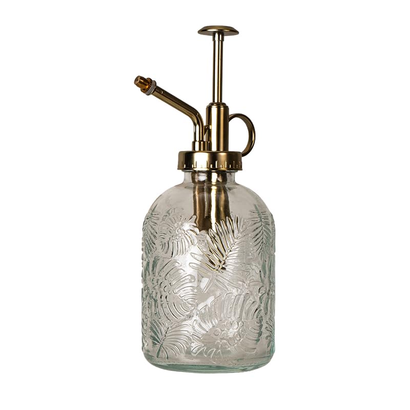 Pacific Giftware Pflanzen-Sprühflasche aus Glas mit Blattdruck im Vintage-Design, Kunststoff-Pflanzensprühflasche mit verstellbarer Kunststoffpumpe für Zimmerpflanzen und Sukkulenten,
