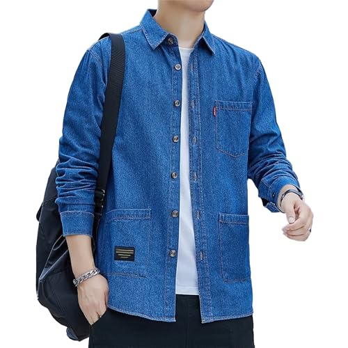 Maiyifu-GJ Men's Long Sleeve Button Down Denim Shirts Cotton Lightweight Casual Shirt Spring Fall Jean Trucker Jacket