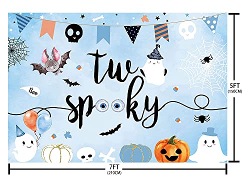 Sendy Sendy 7X5Ft Halloween Two Spooky Backdrop Happy 2Nd Birthday Party Decorations Supplies For Boy Balloons Boo Pumpkin Bat Blue #TOP4