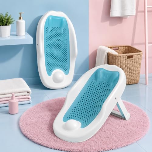 Image of Safe-O-Kid Premium Folding Baby Bather for Newborn Babies | Anti Slip Silicone Mesh Infant Bath Seat Support for 0-6 Months Babies | Foldable Baby Bath Support Seat - Blue