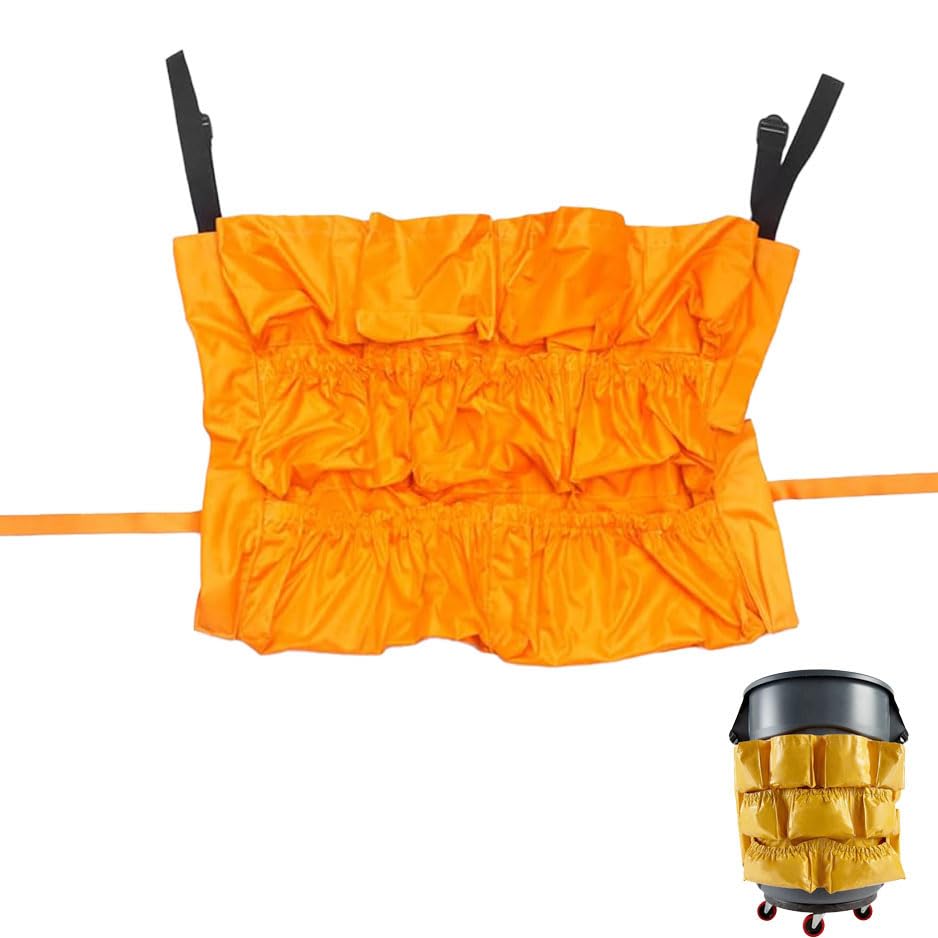 Image of Yellow Trash Can Caddy Bags for Garbage Bins,10 Pockets Commercial Cleaning Caddy Bag,Fit 32-50 Gallon Can,Garbage Bin Caddy Organizer