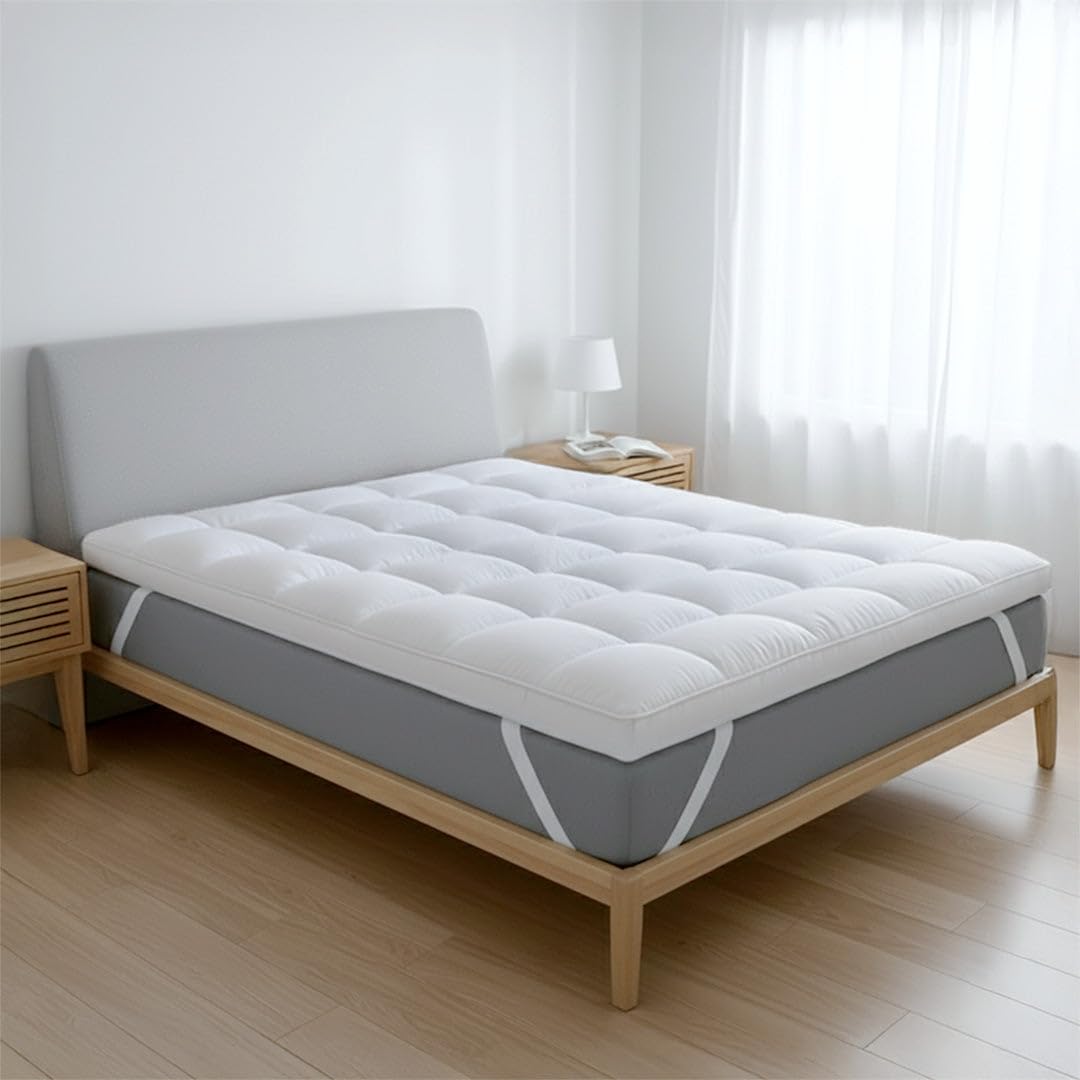 The White Stone Topper Matrimoniale con Imbottitura in Ovatta da 1000 gr/m² | Coprimaterasso Extra Comfort con Camera d’Aria Traspirante Incorporata | Topper 160x190 Effetto Nuvola