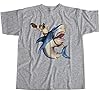 1Tee Mens Cowboy Pug Riding Shark T-Shirt Heather Grey Small #1