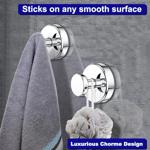 Image of Bntuk Suction Cup Hooks for Shower, Removable Towel Hooks for Bathroom Window Glass Door Wall, Bath Robe Looafh Hook for Hanging - 4 Pack, Chrome