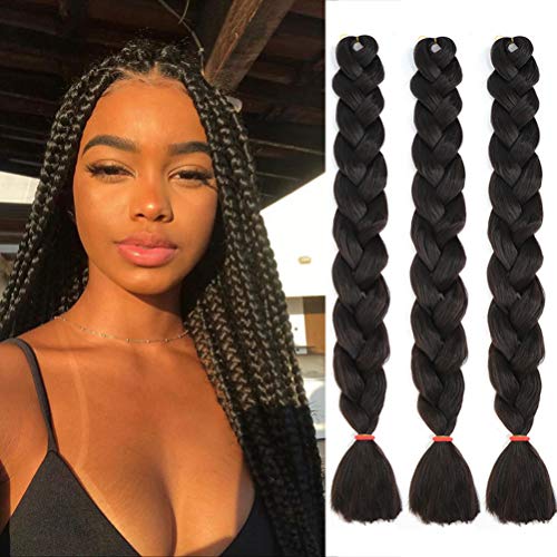 Color Braiding Hair 3 Packs Synthetic Braids Hair Extensions 41 Inch 165G Jumbo Braiding Hair High Temperature Synthetic Fiber Jumbo Braiding Hair Extensions ( Black Brown)
