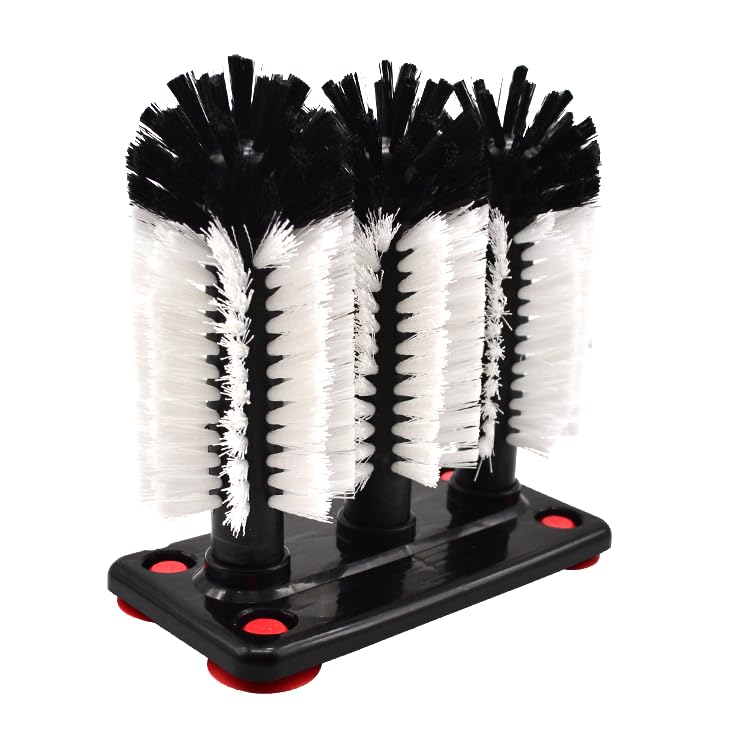 3 Brush Bar Glass Washer with Suction Base for Sink Bar and Kitchen Top, Water Bottle Beer Glass Wine Glass Cleaner Brush (3 Small Brushes)