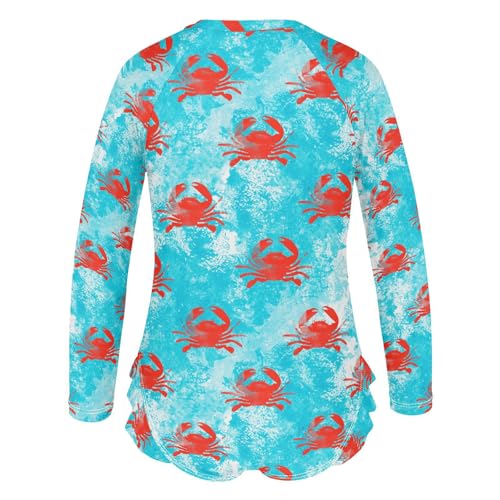 Girls Long Sleeve Swimsuit Crabs Ocean One Piece Bathing Suit Zipper UPF 50+ Rashguard Swimwear 3-12Y3