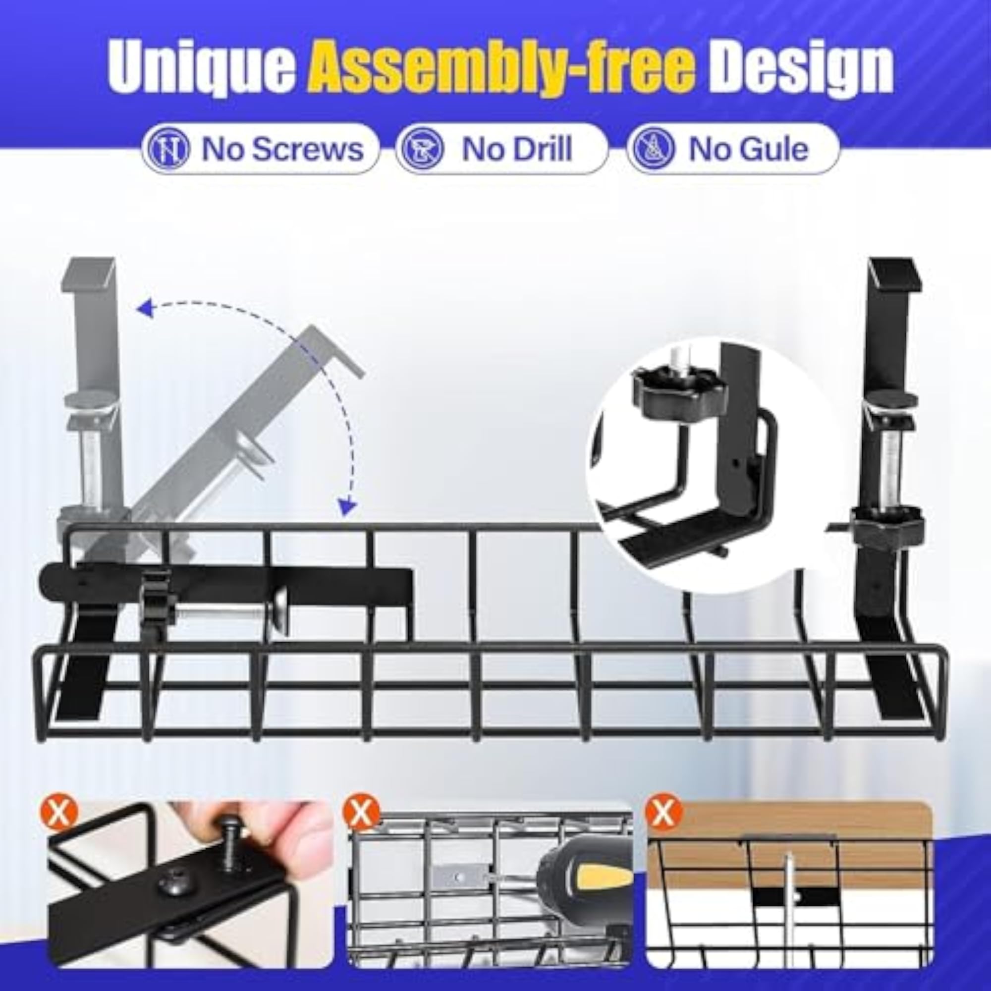 Heavy Duty Under Desk Cable Management Tray, Upgraded Wire