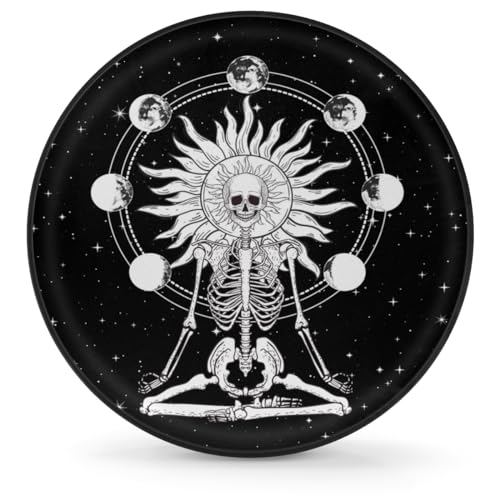 Image of Meditating Skeleton Skull Tire Covers Protectors Weatherproof Dust-Proof Moon Phase Spare Wheel Cover Fit for Jeep Wrangler RV, SUV, Truck Travel Camper Trailer Vehicle 15 inch