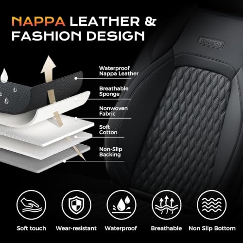 Image of Coverado Seat Covers for Jeep Wrangler, Black Front Waterproof Leather Car Automotive Seat Covers for Trucks Cushion, Wrangler JL Accessories Custom Fit for 2018-2026 Jeep Wrangler 4 Door