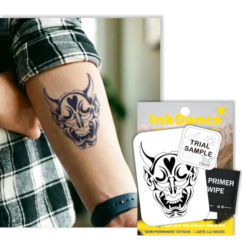 Semi-Permanent Tattoo, Hannya Mask, Japanese Demon, Black Oni, Lo...
