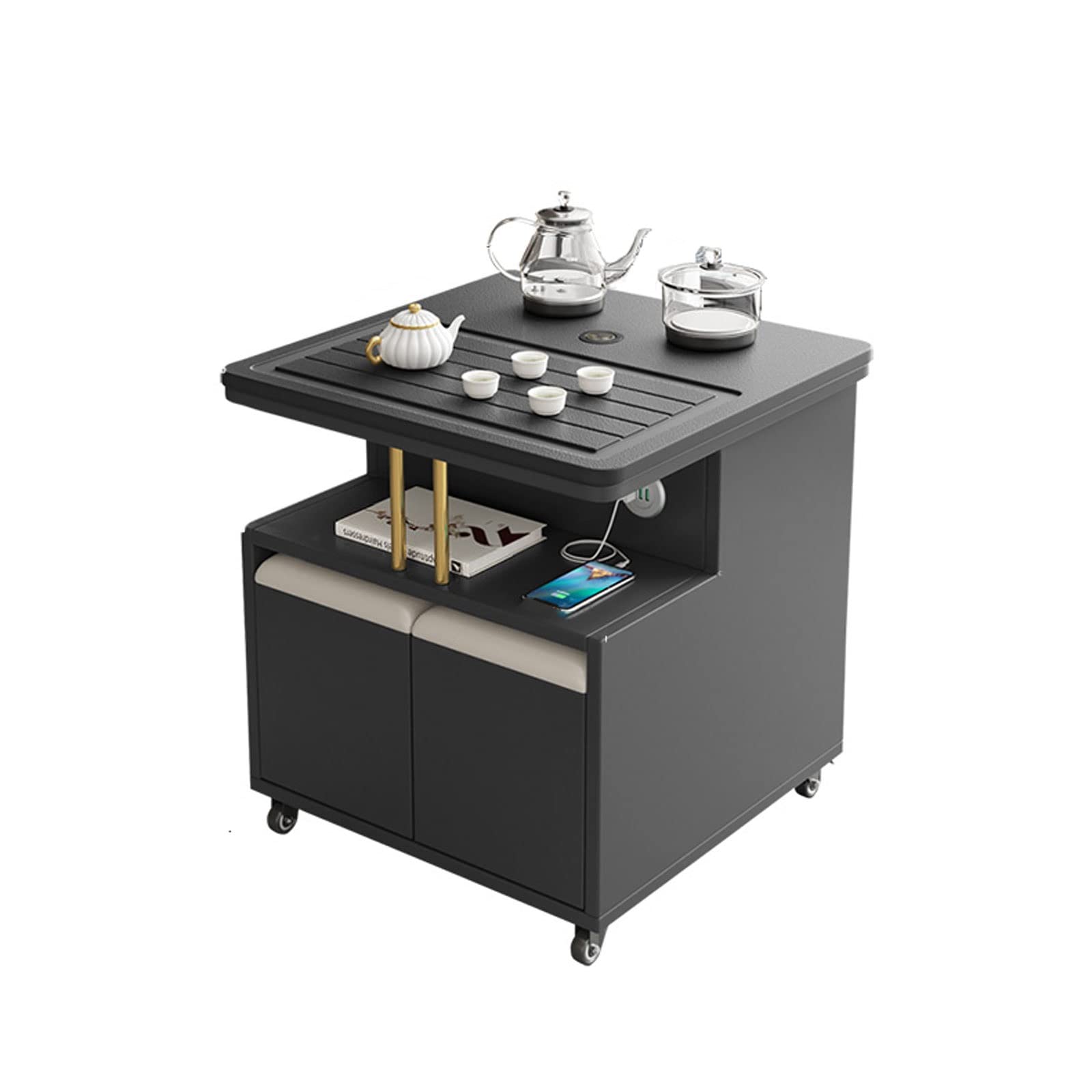 PZHANGZVH Smart Mobile Tea Table Luxury Coffee Tables with 3 USB Charging Smart Water Boiling System with Touch