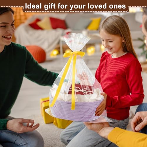 Image of OIAHOMY Gift Basket with Handle, Small Woven Basket with Gift Bag,Ribbon and Wrap Tissue Paper,Nursery Bins Empty to Fill with Small Items, Baby,Pet Toy Organizer - Lilac Purple