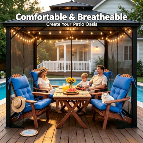 Image of QILLOWAY Outdoor Rocking Chair Cushions Set of 4, 100% Polyester Waterproof Patio Rocking Chair Cushion, High Back Weatherproof Chair Pad for Adirondack & Outdoor Furniture,Marine Blue