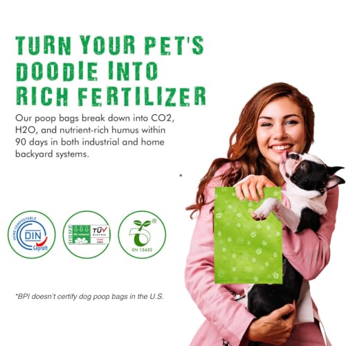 Dog Poop Bags, 100% Certified Home Compostable, 13 x 9 Inches – 270 Count (15 Bags per Roll, 18 Rolls), TUV OK Compost Home Certified Dog Poop Bags, 100% Certified Home Compostable, 13 x 9 Inches – 270 Count (15 Bags per Roll, 18 Rolls), TUV OK Compost Home Certified