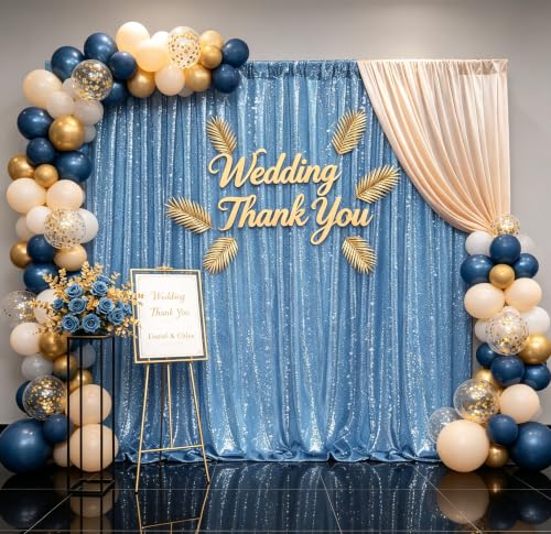 Image of Baby Blue Sequin Backdrop Curtain Background Party Decoration 10FTx10FT