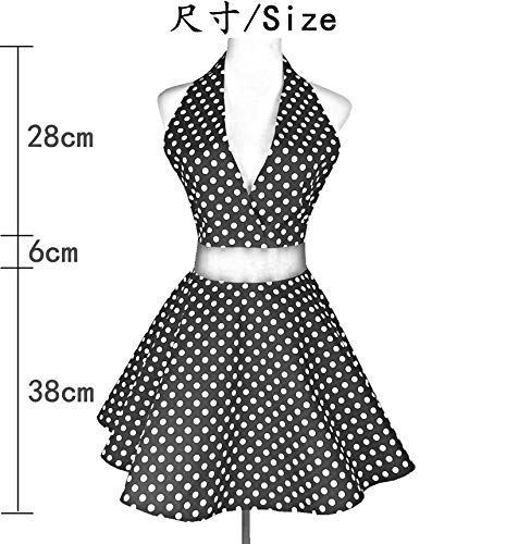 Hyzrz Lovely Retro Aprons For Women Cute Adjustable Cotton Sexy V-Necked Polka Dot Apron Classic Big Wave (Big Black Polka Dot) #TOP2