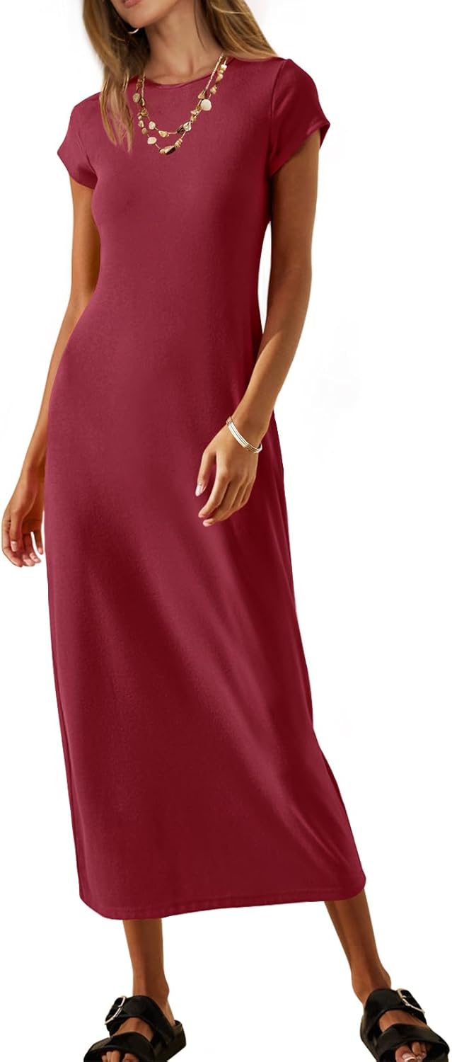 MEROKEETY Women's 2026 Summer Casual Tshirt Dress Short Sleeve Crew Neck Beach Long Maxi Dresses