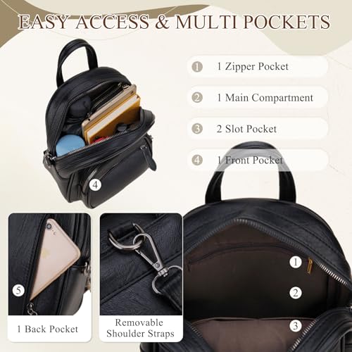 VX VONXURY Rucksack Damen Klein, Pu Leder Cityrucksack 2 in 1 Mini Schultaschen Elegant Damen-Rucksackhandtaschen – Bild 6