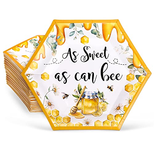 Whaline 50Pcs World Bee Day Paper Plates Watercolor Honey Hexagonal