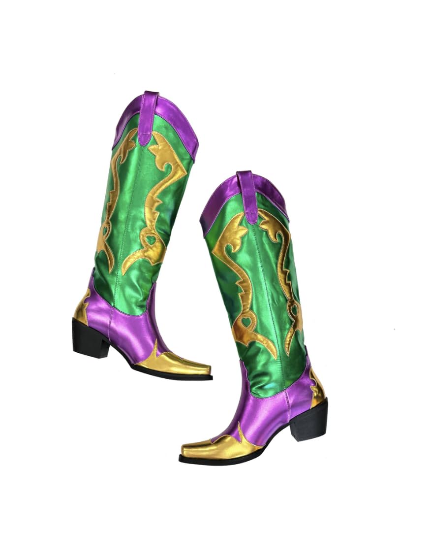 Purple Green and Gold Adult Metallic Mardi Gras Boots