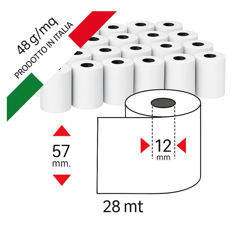 50 Rotoli Carta Termica 57x30 Mt Per Registratore Di Cassa - 48 Gr BPA Free
