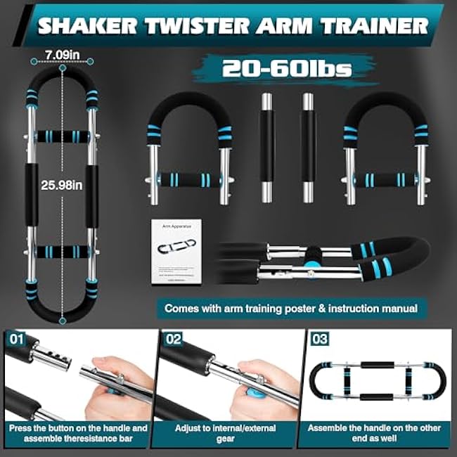 Twister Arm Trainer, Adjustable Chest Workout Equipment, Portable Detachable Chest Exerciser for Men & Women, Power Twister Bar, Home Gym Fitness Equipment