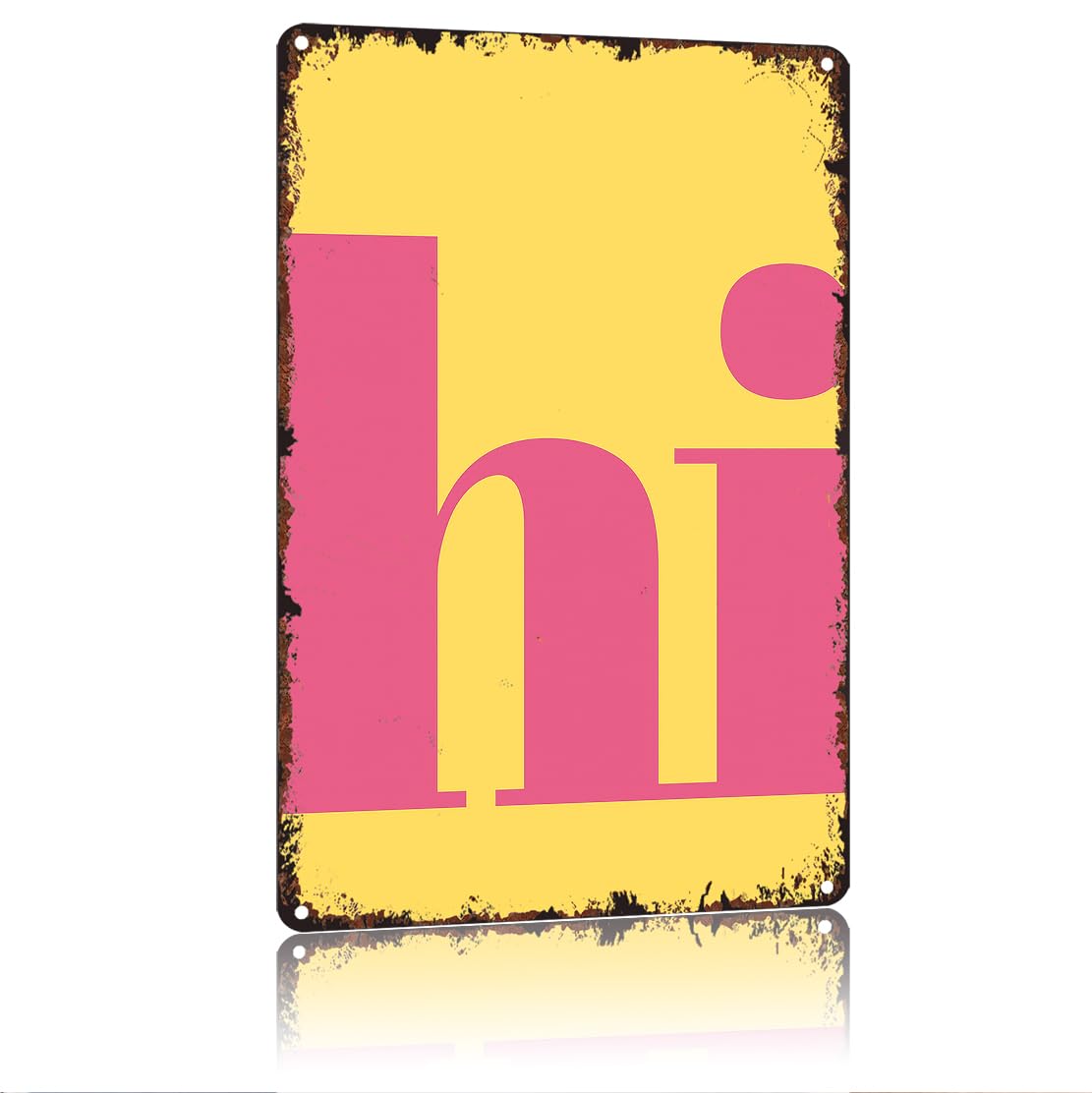 peiyeety Hi Poster Yellow Pink Typography Funny 8x12 Inch Aluminum Vintage Metal Tin Signs-For Living Room Kitchen Bedroom Patio Porch Men'S Nest Wall Decor