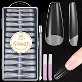 Kiiwah Matt Ballerina Nägel Tips Set, 260 Stück Soft Gel Nagelspitzen Kit, 10 Größen Fingernägel zum Aufkleben mit Kleber und Nagelhautschieber für Gelnägel Fake Nail Tips