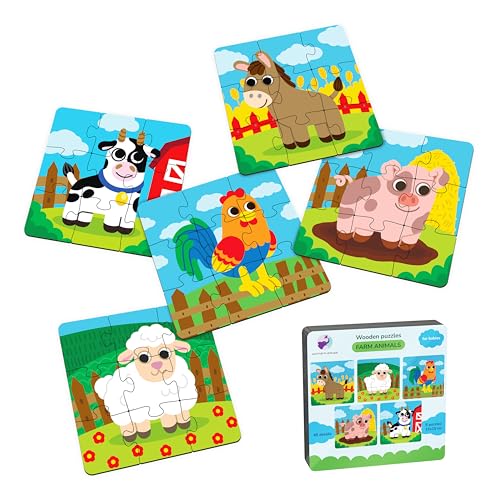 Puzzle 3 Años Madera - 5 Pack Puzzle De 9 Piezas para Niños Animales Educativo Desarrollo Cognitivo Motricidad Fina Puzles 4 Años 5 Años Aprendizaje Temprano Juguete Infantil (Granja de Animales)