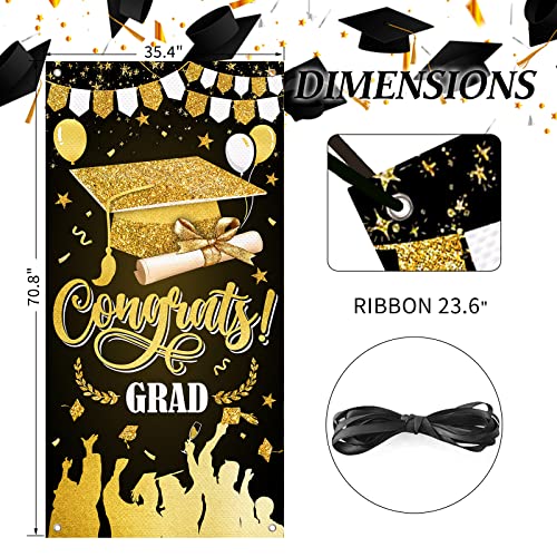 Deroro Class Of 2023 Congrats Grad Door Cover Decoration, Graduation Party Door Black Gold Front Door Banner, High School College Graduate Classroom Home Indoor Outdoor Decor 35.4X70.8 Inch #TOP3