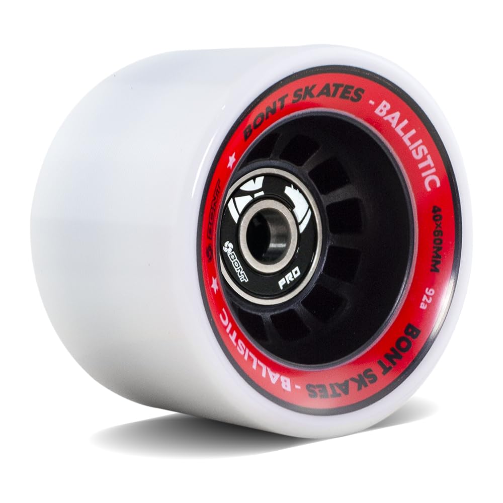 Bont Ballistic Roller Skate Wheels with Bearings, Indoor Outdoor Quad, 60x40mm 92A, Pack of 8, White